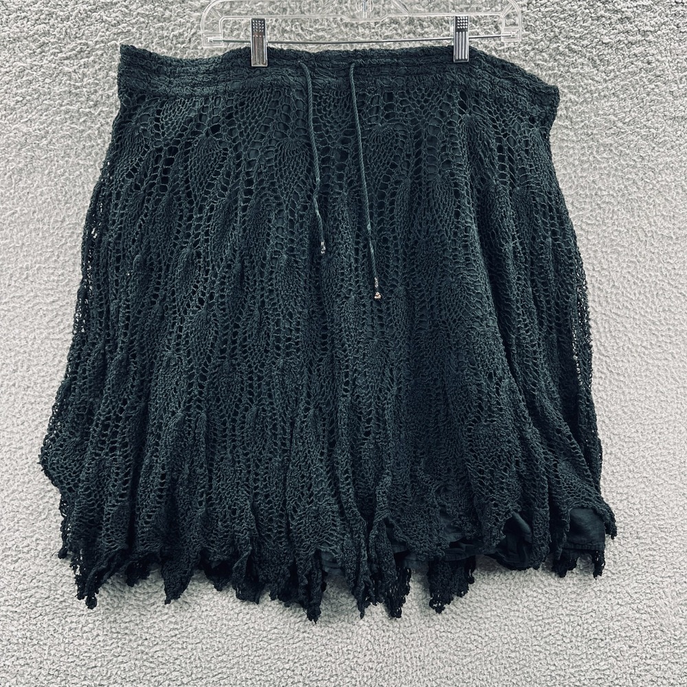 Pegasus Womens Skirt One Size Black Crochet Boho Festival Fairycore Witchy Lined